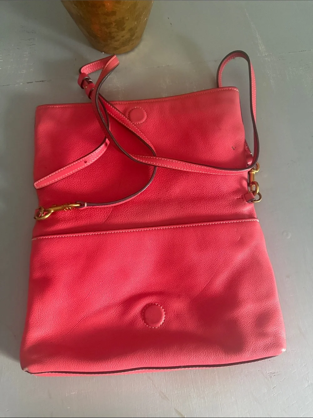 Tory Burch Coral-Red Leather Wristlet Clutch